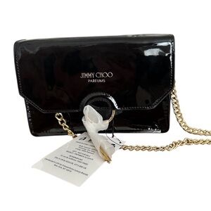 Jimmy Choo Black Patent Leather Clutch with Gold Chain